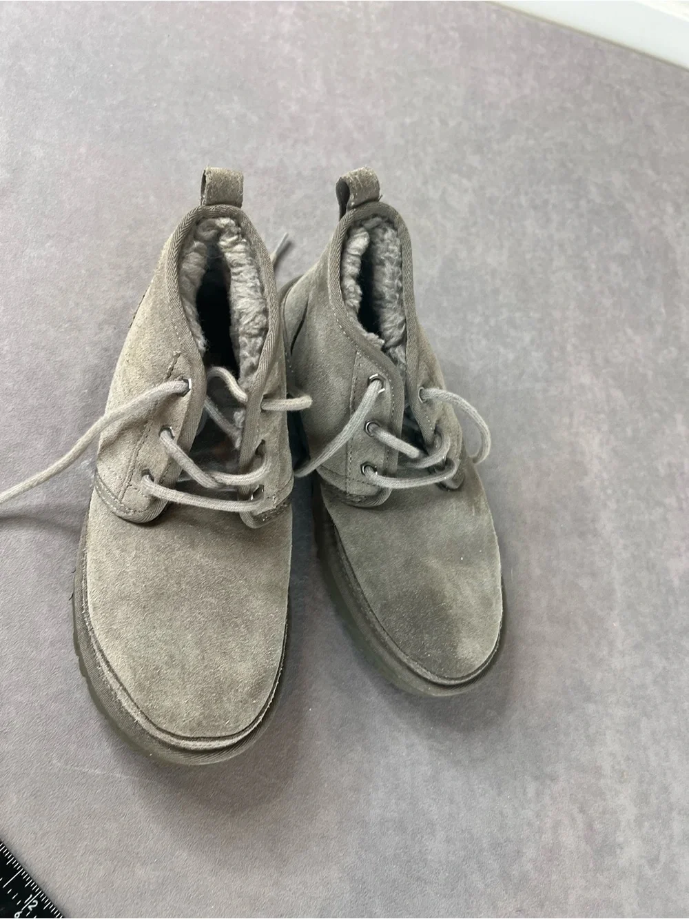 UGG Kids Gray Suede Lace-Up Ankle Boots
